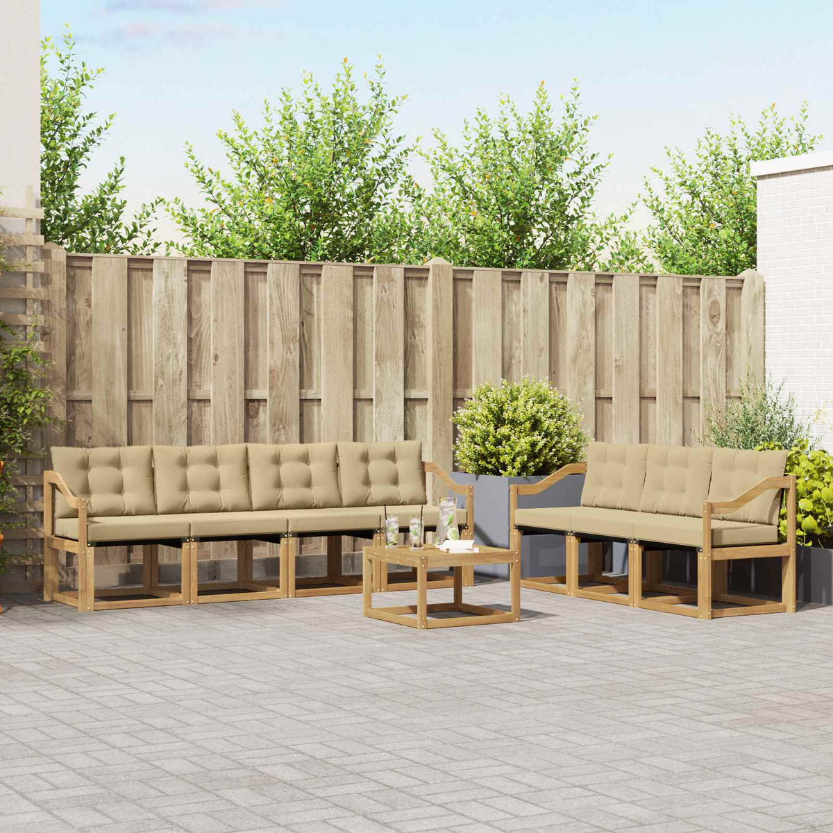 Buiten bankenset met kussen 8 pcs Wit en Beige is nu te koop bij PeponiXL, paradijselijk wonen!