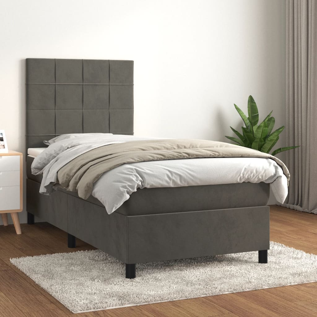 Boxspring met matras fluweel donkergrijs 90x200 cm is nu te koop bij PeponiXL, paradijselijk wonen!