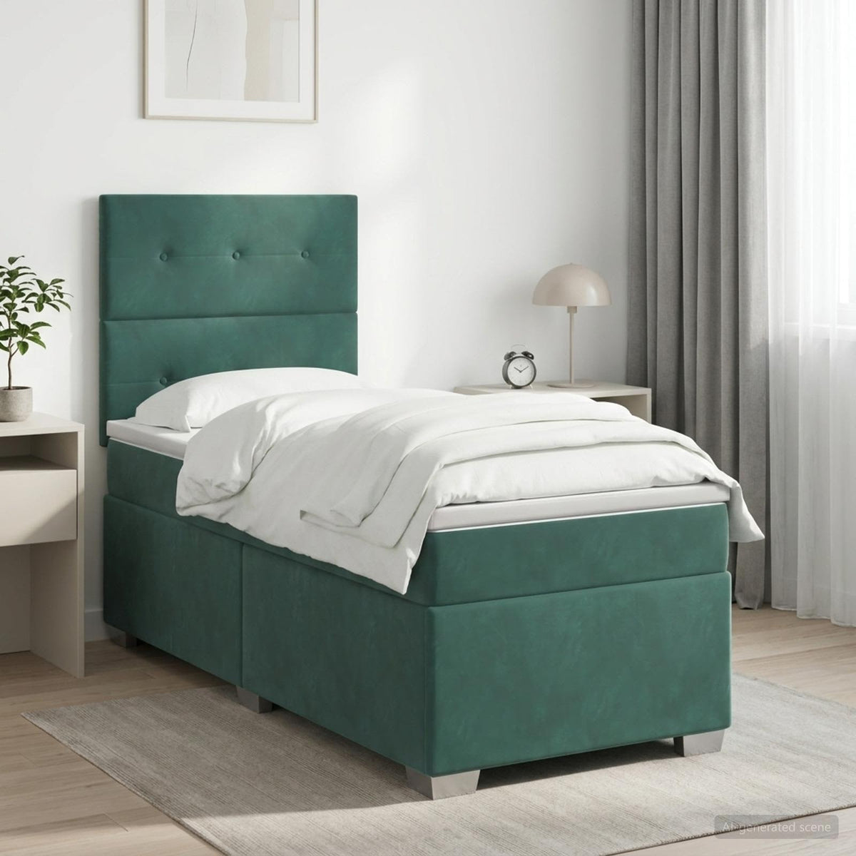 Boxspringbed met matras Donkergroen 100 x 200 cm Fluweel is nu te koop bij PeponiXL, paradijselijk wonen!