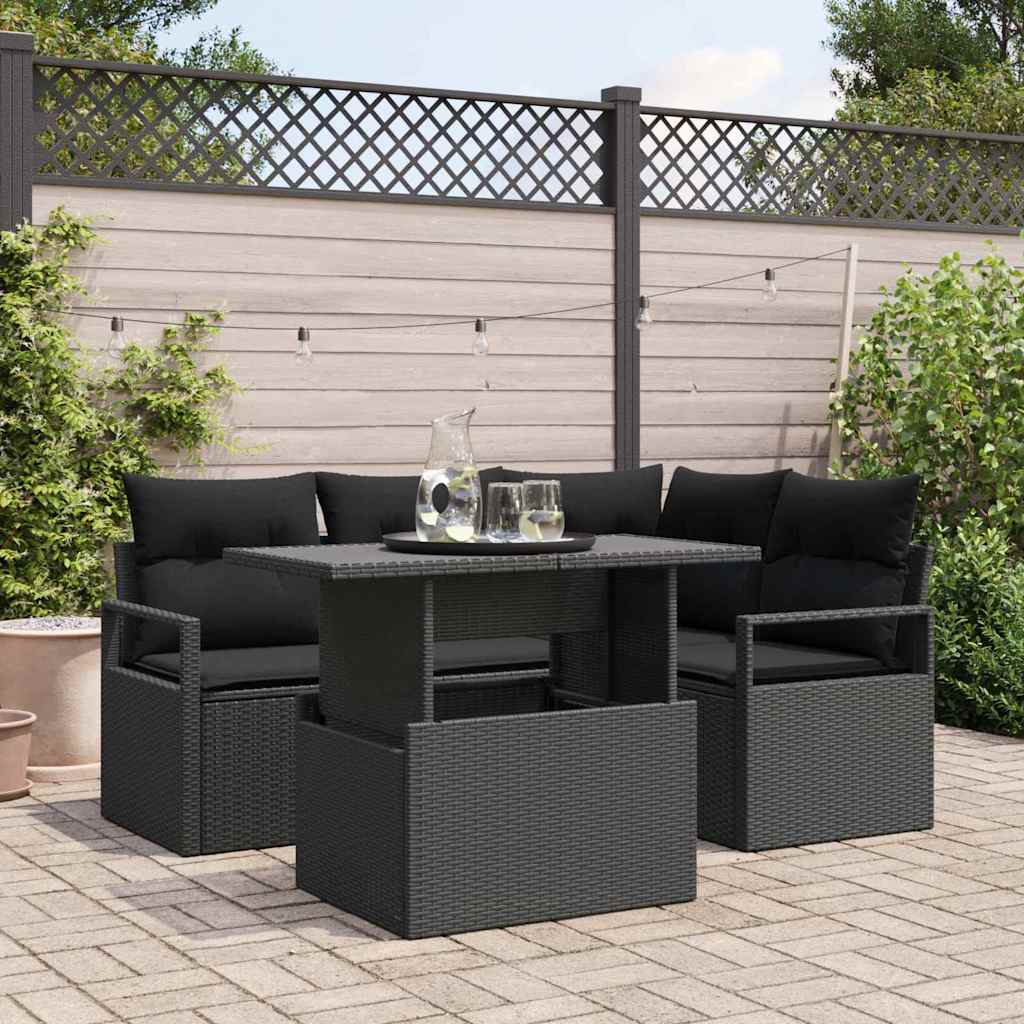 Tuin Sofa Set met kussen met opslag 5 pcs Zwart Poly riet is nu te koop bij PeponiXL, paradijselijk wonen!