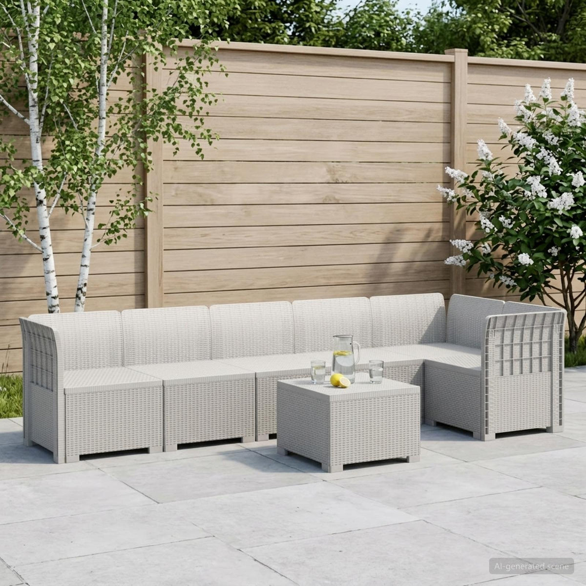 6-Zits Tuin Sofa Rattan Look PP Wit is nu te koop bij PeponiXL, paradijselijk wonen!