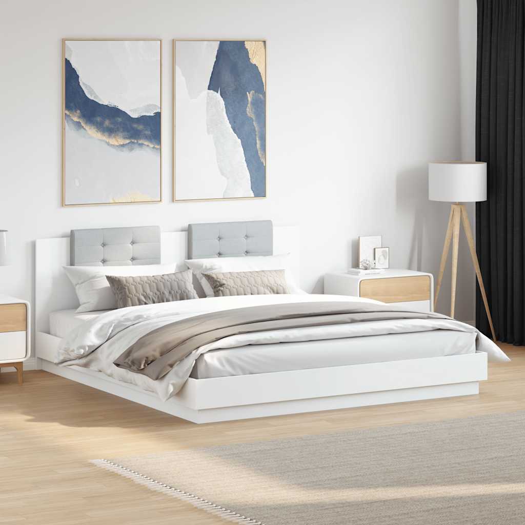 Bedframe met hoofdeinde bewerkt hout wit 200x200 cm is nu te koop bij PeponiXL, paradijselijk wonen!