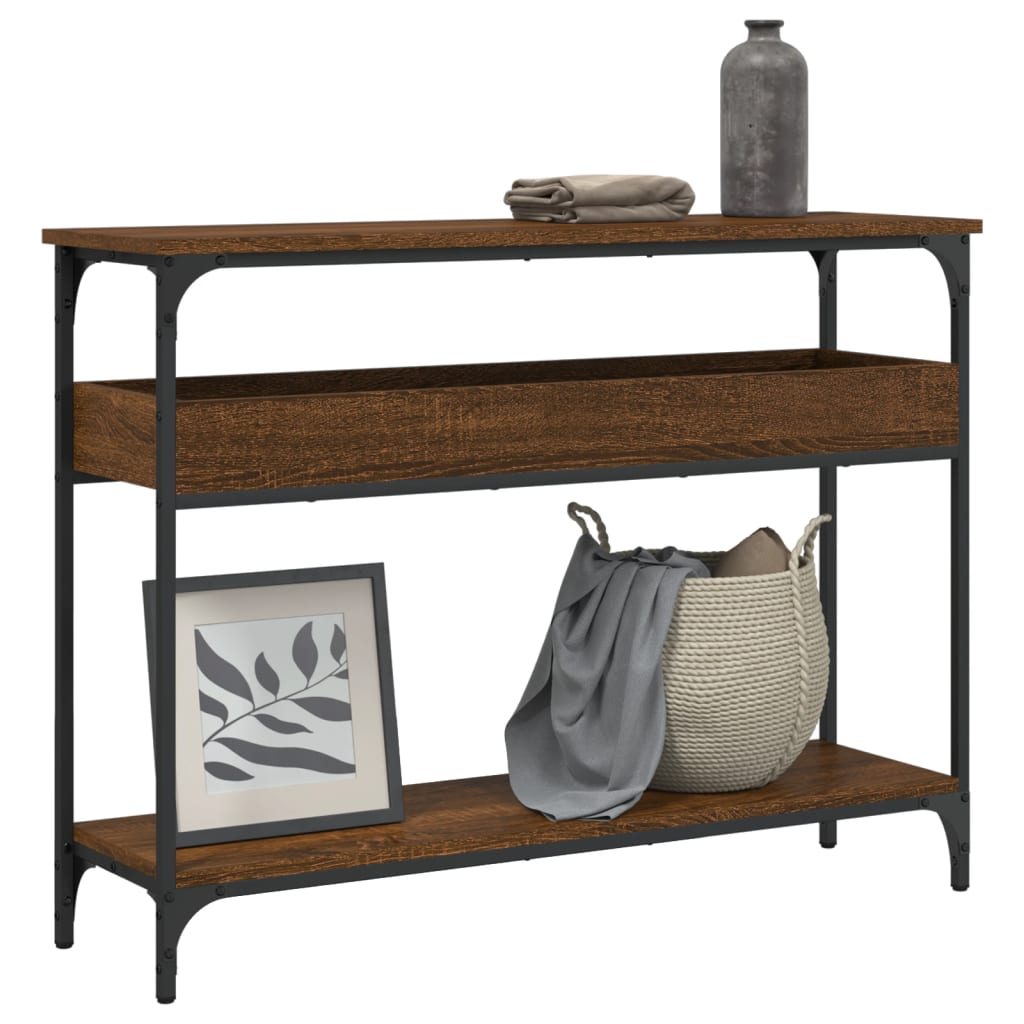 Wandtafel met schap 100x29x75 cm bewerkt hout bruin eikenkleur is nu te koop bij PeponiXL, paradijselijk wonen!