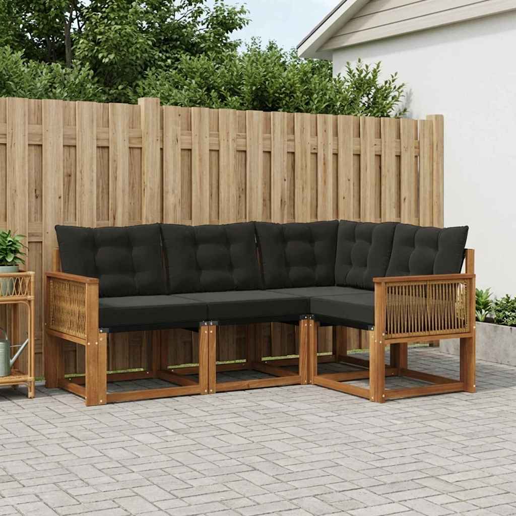 Buiten bankenset met kussen 4 pcs Naturel en Zwart is nu te koop bij PeponiXL, paradijselijk wonen!