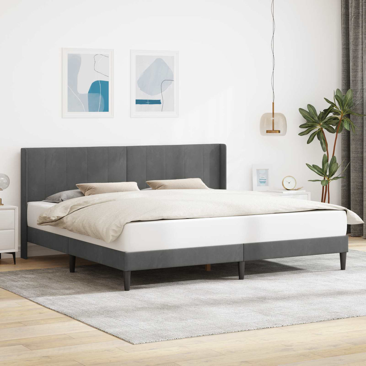 Bedframe met hoofdeinde Donkergrijs 200 x 200 cm Fluweel is nu te koop bij PeponiXL, paradijselijk wonen!