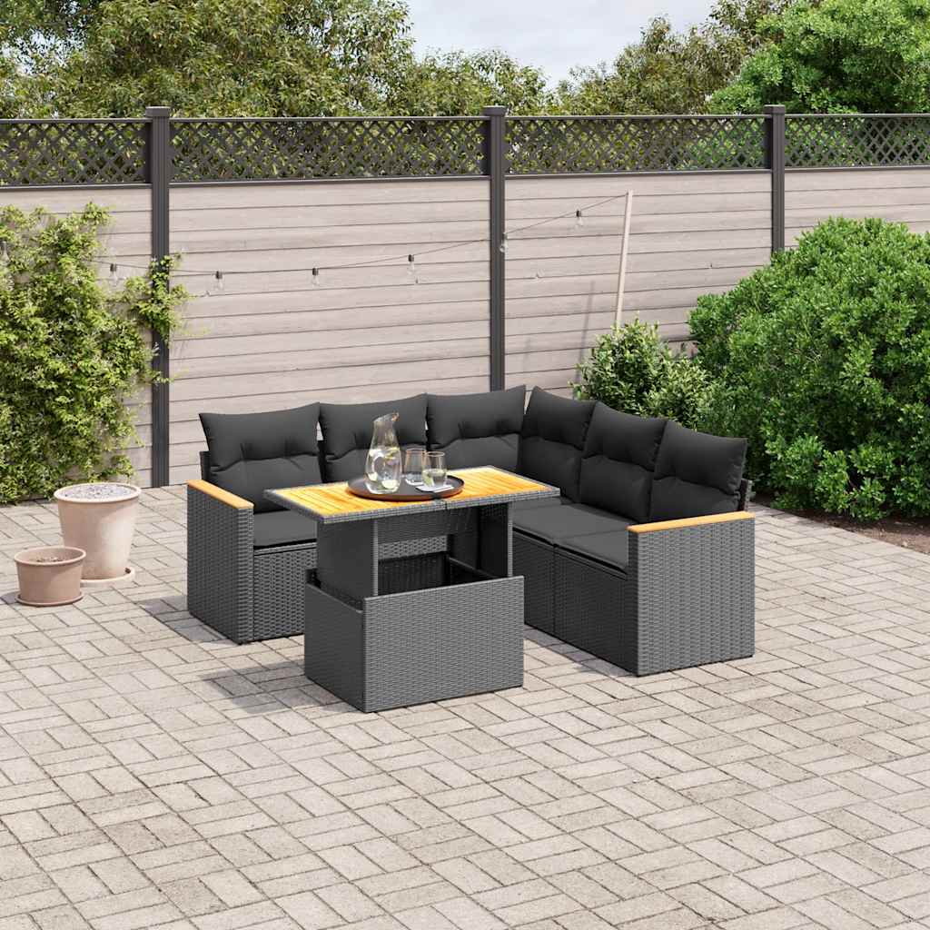 6-delige Loungeset met kussens poly rattan zwart is nu te koop bij PeponiXL, paradijselijk wonen!