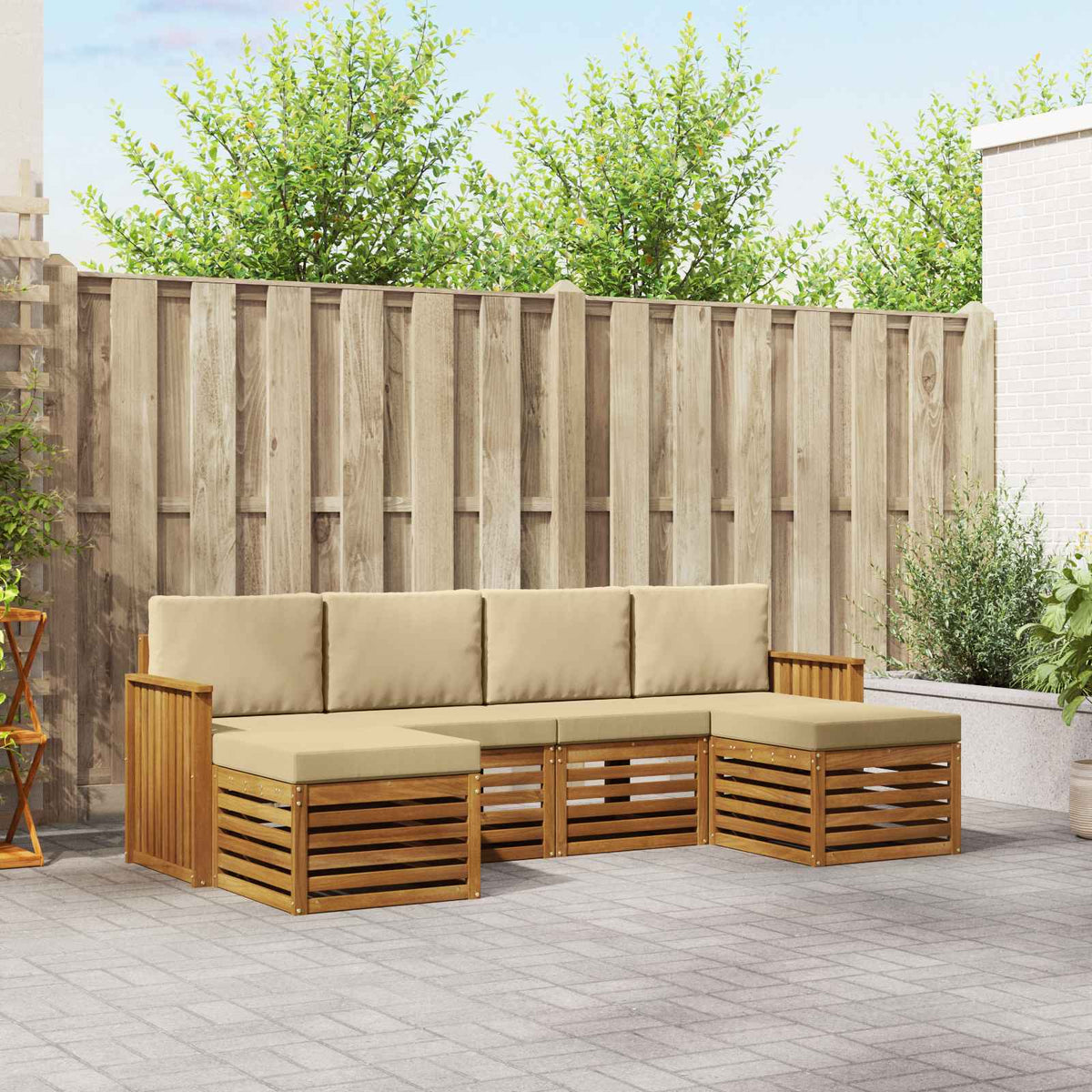 Sofa-Sets 6 pcs Natuurlijk en Beige Massief Acaciahout is nu te koop bij PeponiXL, paradijselijk wonen!