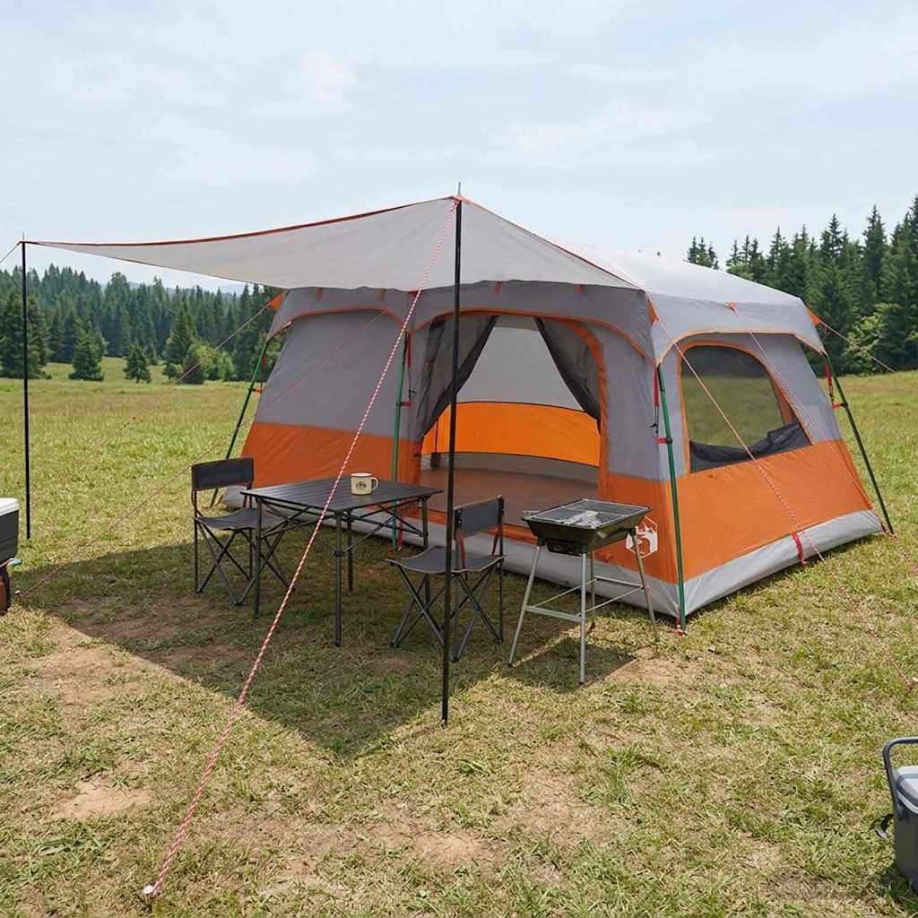 Gezinstent met dak Grijs en Oranje 500 x 400 x 230 cm is nu te koop bij PeponiXL, paradijselijk wonen!