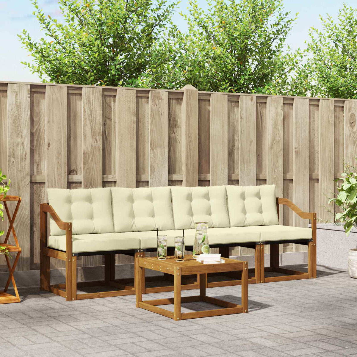 Buiten bankenset met kussen 5 pcs Natuurlijk en Crème is nu te koop bij PeponiXL, paradijselijk wonen!