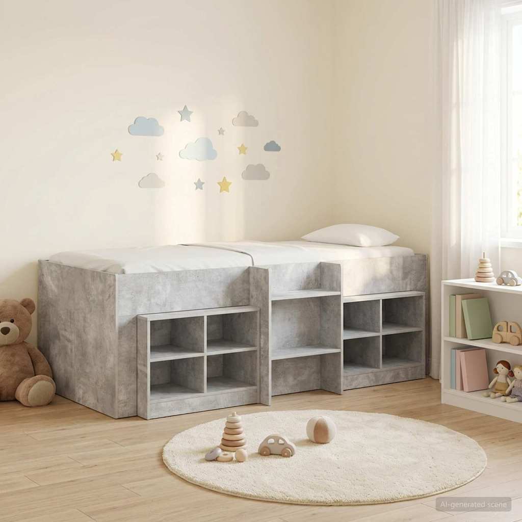 Loft Bed Frame met Kast met plank 3 st Betongrijs Bewerkt hout is nu te koop bij PeponiXL, paradijselijk wonen!