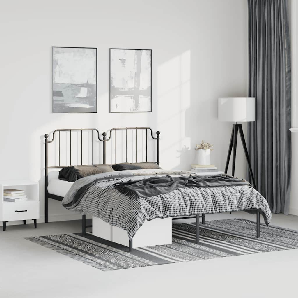 Bedframe met hoofdbord metaal zwart 150x200 cm is nu te koop bij PeponiXL, paradijselijk wonen!