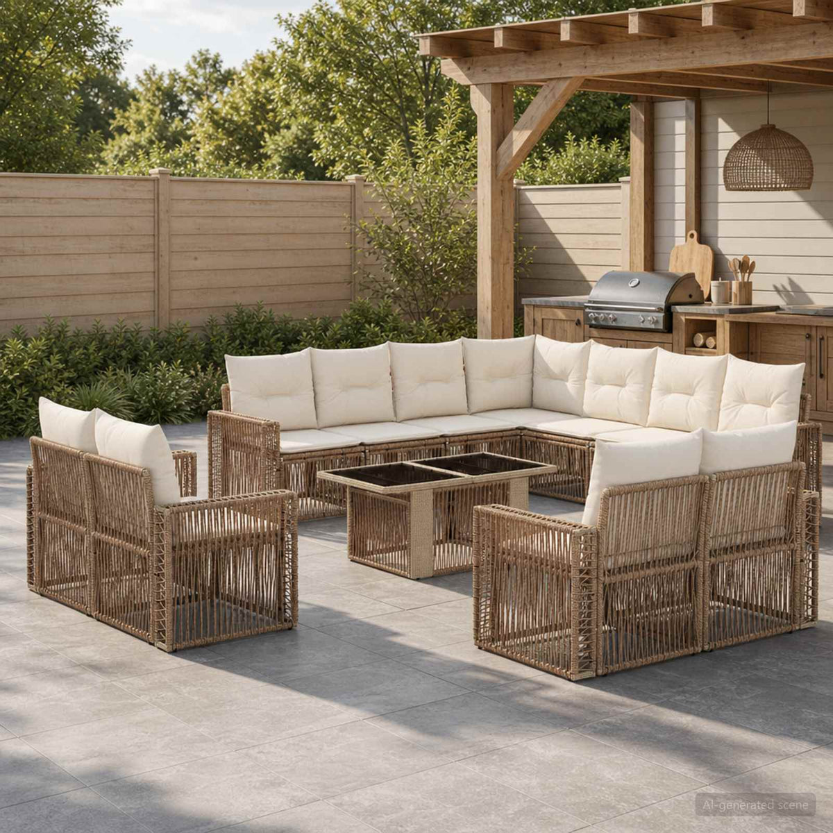 Tuinbankenset 12 st Beige en Crème Wit poly rattan is nu te koop bij PeponiXL, paradijselijk wonen!
