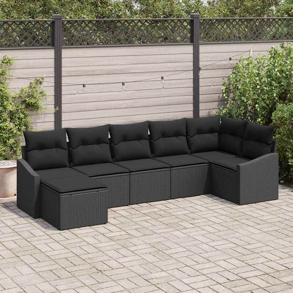 Tuin Sofa Set met kussen met opslag 7 pcs Zwart poly rattan is nu te koop bij PeponiXL, paradijselijk wonen!