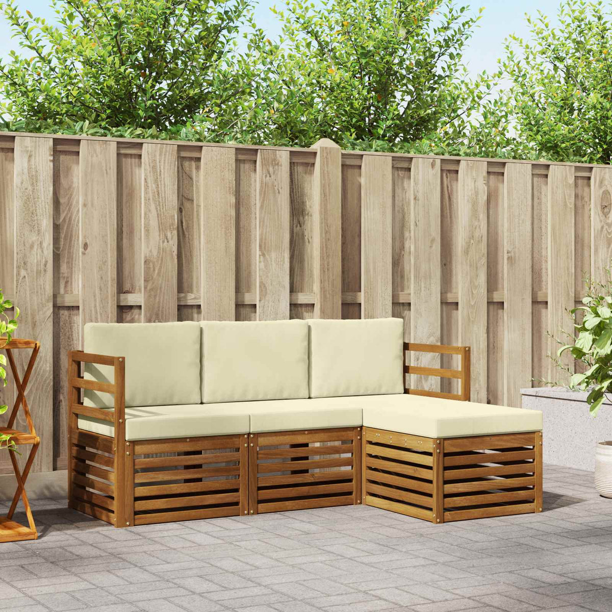 Buiten bankenset met kussen 4 pcs Natuurlijk en Crème is nu te koop bij PeponiXL, paradijselijk wonen!
