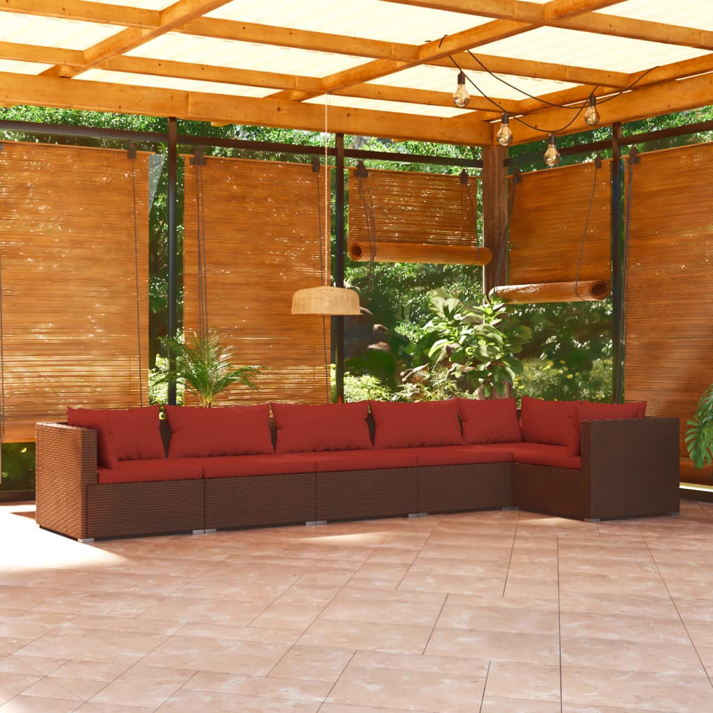 6-delige Loungeset met kussens poly rattan bruin is nu te koop bij PeponiXL, paradijselijk wonen!