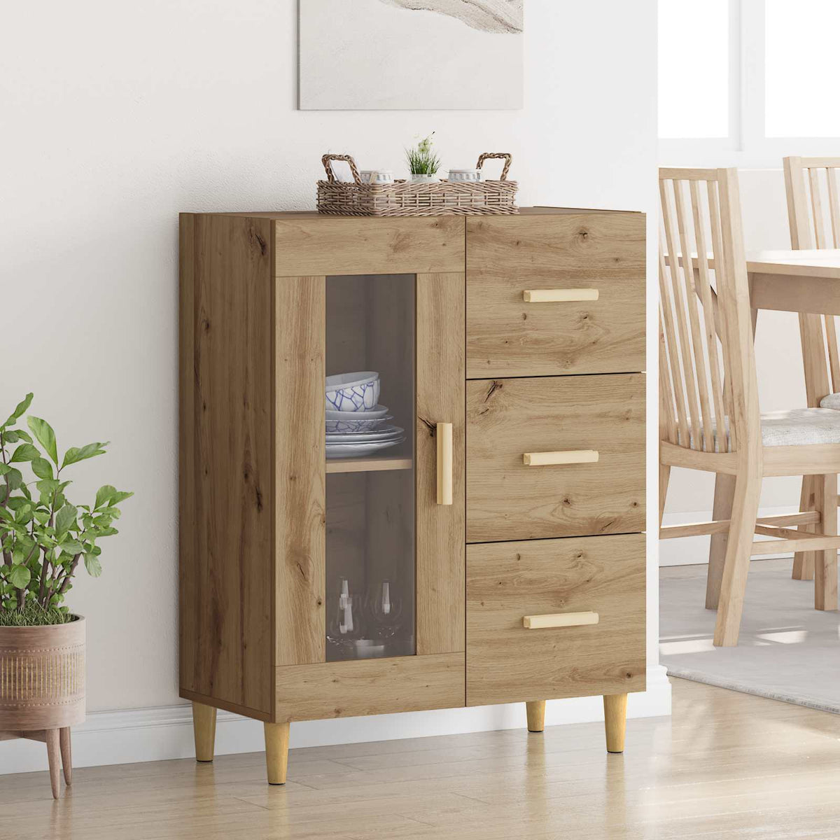 Dressoir Artisan Eiken 69,5 x 34 x 90 cm Bewerkt hout is nu te koop bij PeponiXL, paradijselijk wonen!