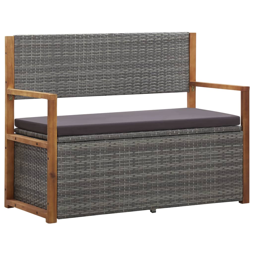 Opbergbankje 115 cm poly rattan en massief acaciahout grijs is nu te koop bij PeponiXL, paradijselijk wonen!