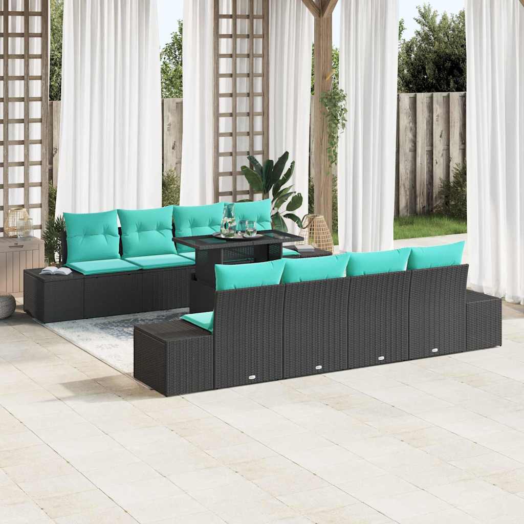 Tuin Sofa Set 7 st 6-Aantal zitplaatsen Zwart en Turquoise is nu te koop bij PeponiXL, paradijselijk wonen!