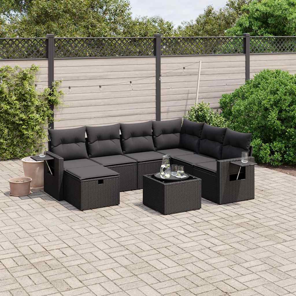8-delige Loungeset met kussens poly rattan zwart is nu te koop bij PeponiXL, paradijselijk wonen!