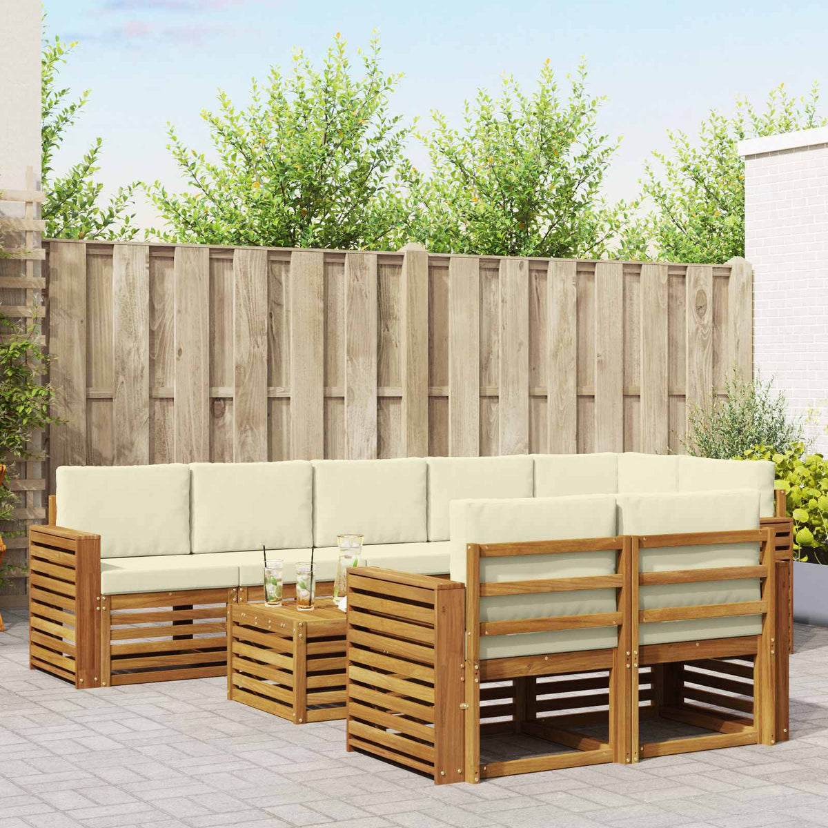 Sofa-Sets 9 pcs Natuurlijk en Crème Massief Acaciahout is nu te koop bij PeponiXL, paradijselijk wonen!