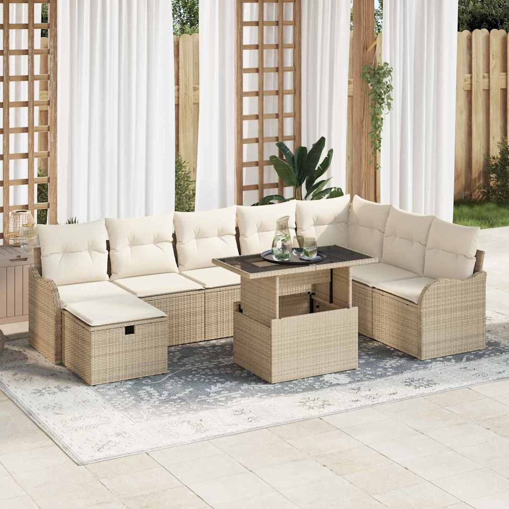 Tuin Sofa Set 9 st Beige poly rattan is nu te koop bij PeponiXL, paradijselijk wonen!