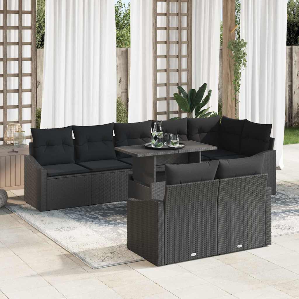 Tuin Sofa Set 9 pcs Zwart poly rattan & Gepoedercoat staal is nu te koop bij PeponiXL, paradijselijk wonen!