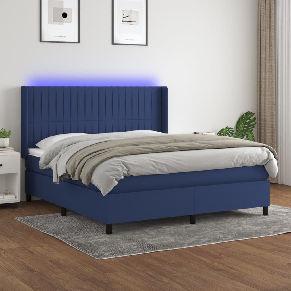 Boxspring met matras en LED stof blauw 180x200 cm is nu te koop bij PeponiXL, paradijselijk wonen!