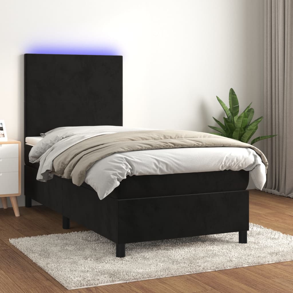Boxspring met matras en LED fluweel zwart 80x200 cm is nu te koop bij PeponiXL, paradijselijk wonen!