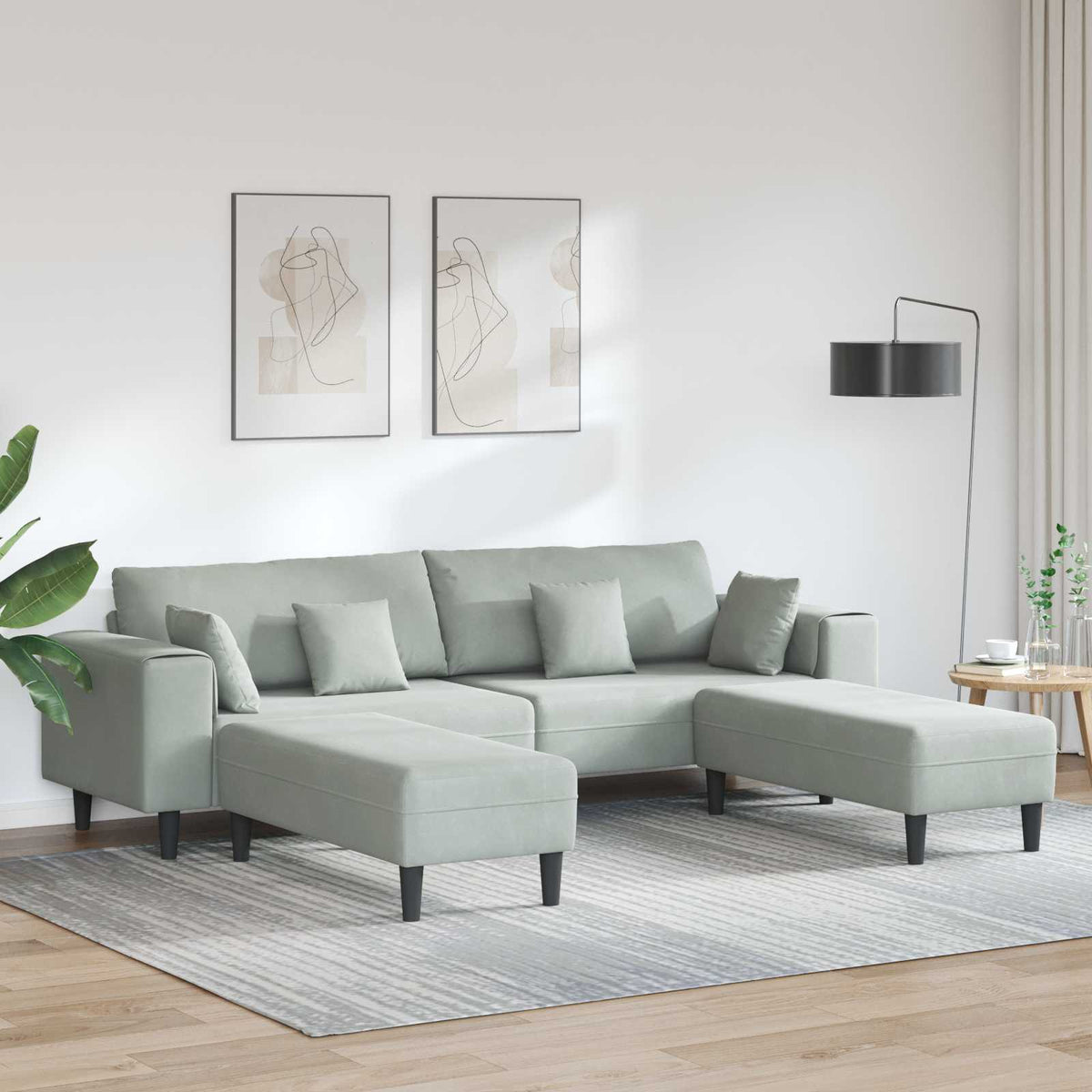 Bank 3 pcs Lichtgrijs 250 x 188 x 76 cm Fluweel is nu te koop bij PeponiXL, paradijselijk wonen!
