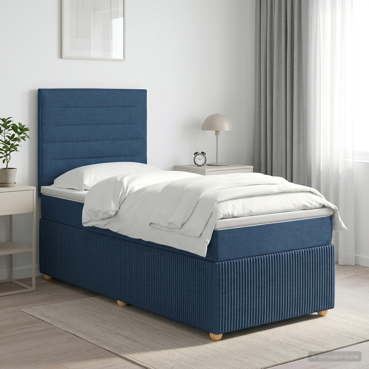 Boxspringbed met matras met hoofdeinde Blauw 90 x 200 cm Stof is nu te koop bij PeponiXL, paradijselijk wonen!