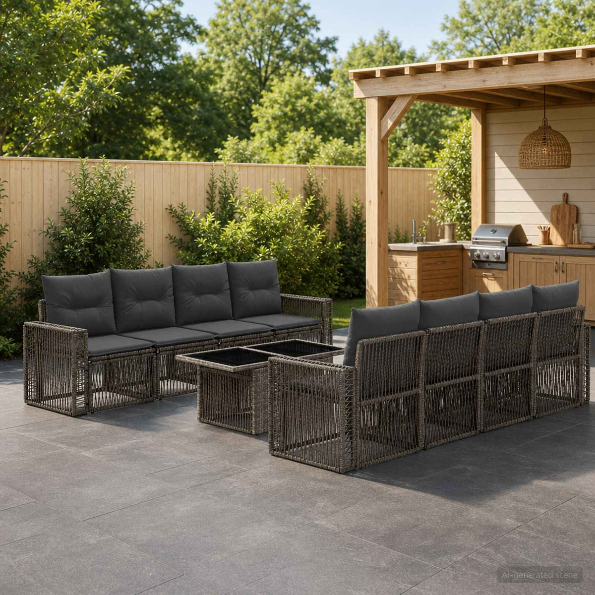 Tuinbankenset 9 st Grijs en Donkergrijs poly rattan is nu te koop bij PeponiXL, paradijselijk wonen!