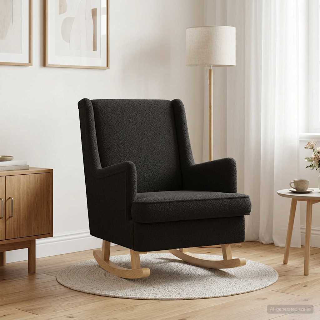 Schommelstoel Zwart 62 x 80 x 85 cm Schapenstof is nu te koop bij PeponiXL, paradijselijk wonen!