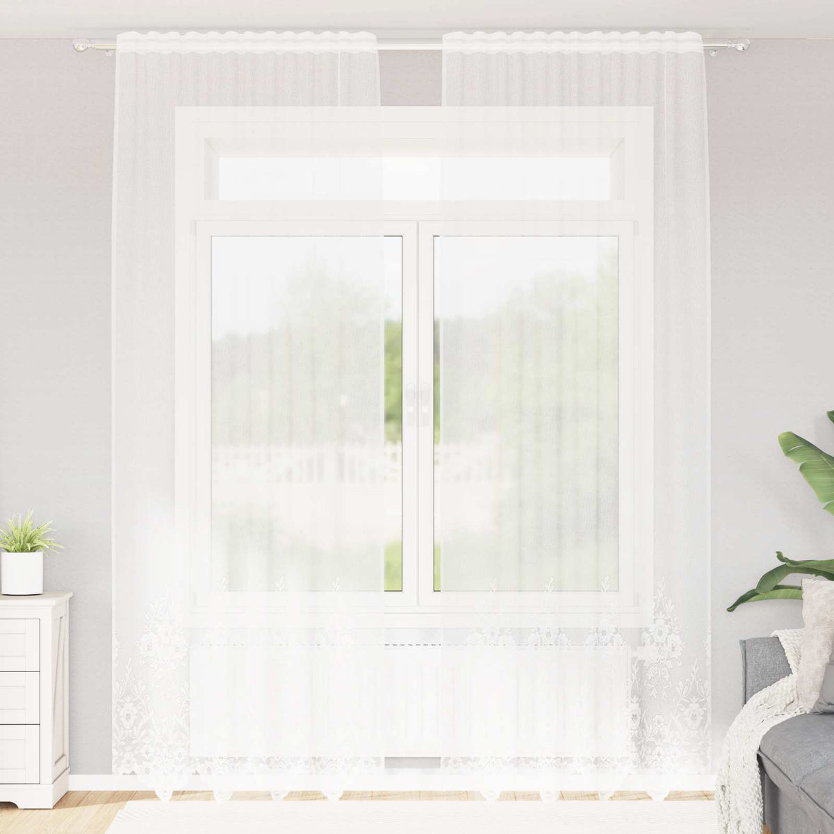 Kantgordijn met gordijnen Bloemen Wit 280 x 150 cm Polyester is nu te koop bij PeponiXL, paradijselijk wonen!
