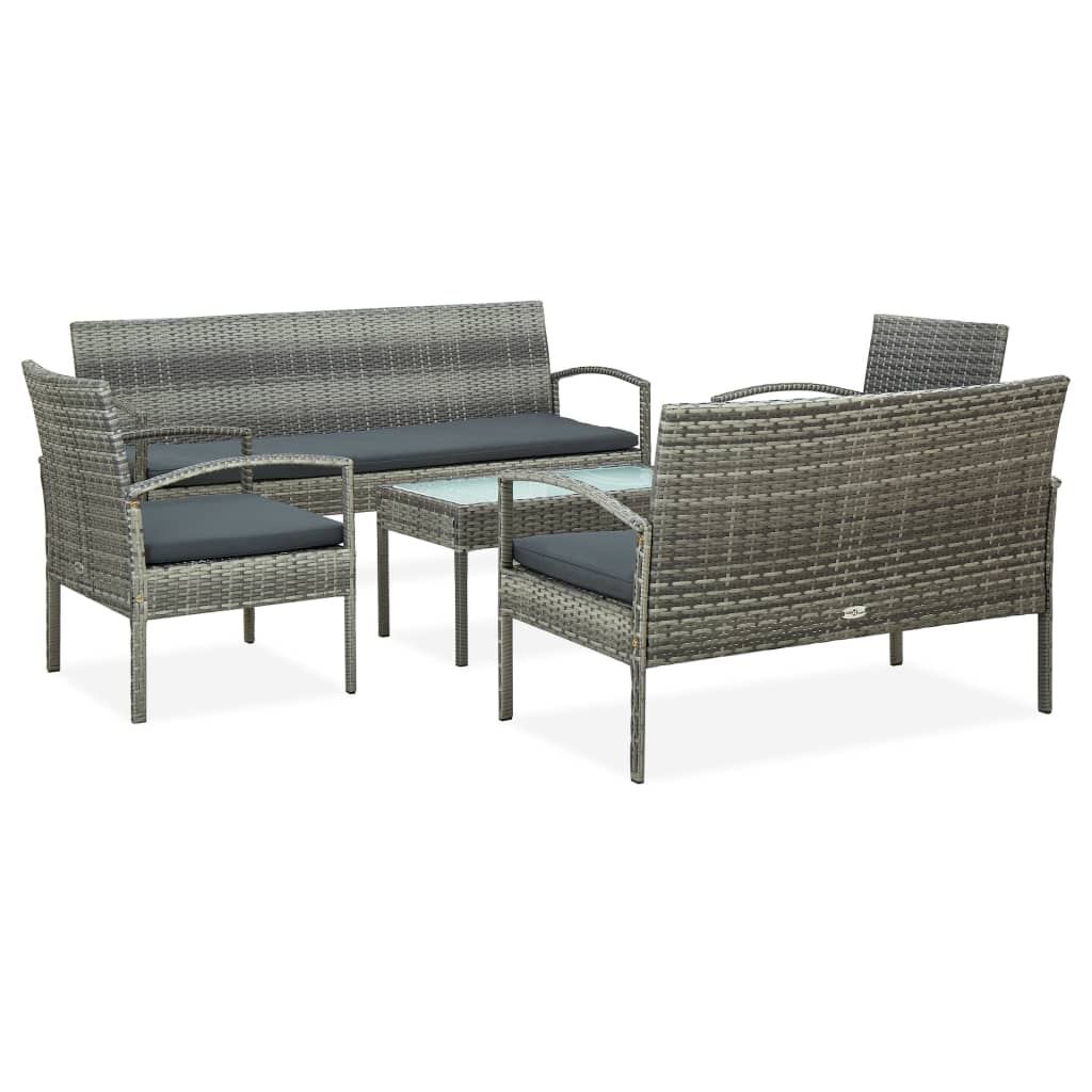 5-delige Loungeset met kussens poly rattan grijs is nu te koop bij PeponiXL, paradijselijk wonen!