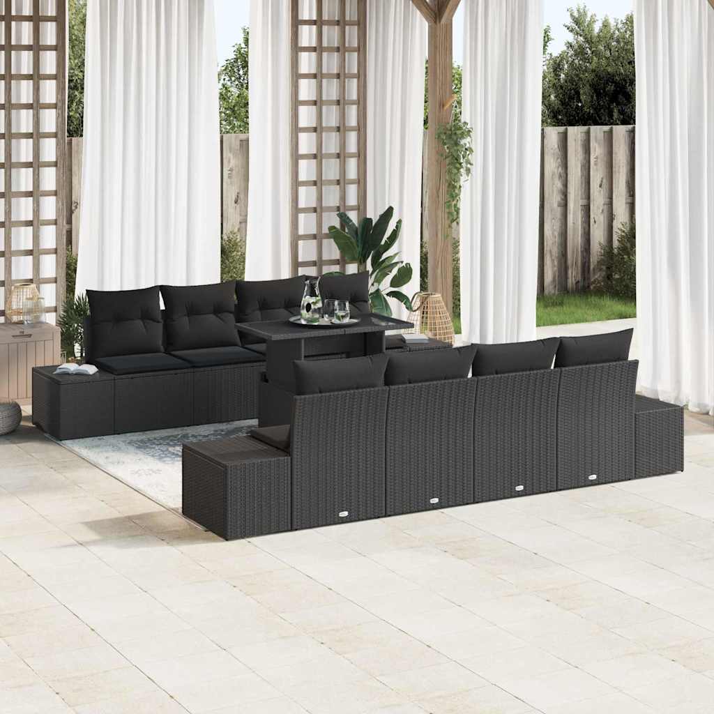Tuin Sofa Set met kussen 9 pcs Zwart poly rattan is nu te koop bij PeponiXL, paradijselijk wonen!