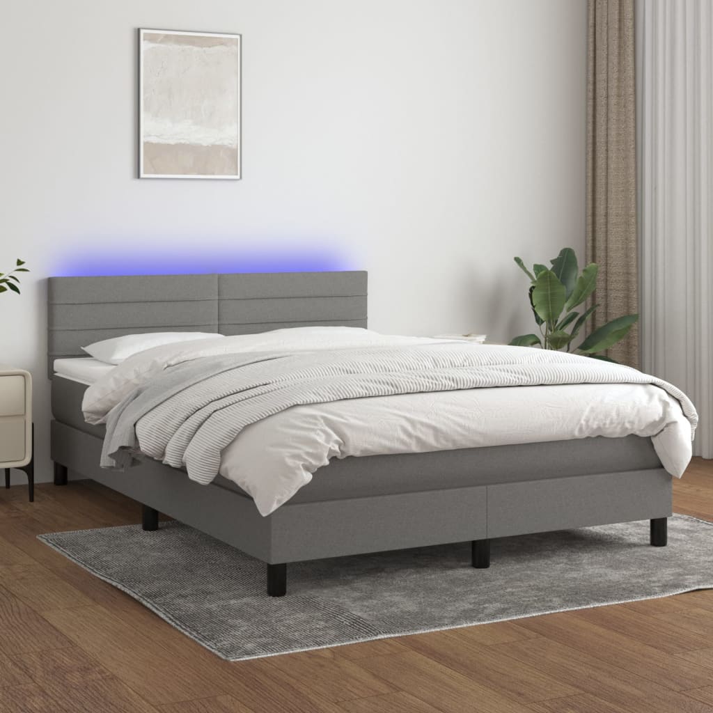 Boxspring met matras en LED stof donkergrijs 140x200 cm is nu te koop bij PeponiXL, paradijselijk wonen!