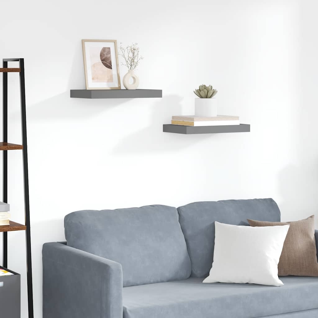Wandschappen zwevend 2 st 40x23,5x3,8 cm MDF hoogglans grijs is nu te koop bij PeponiXL, paradijselijk wonen!