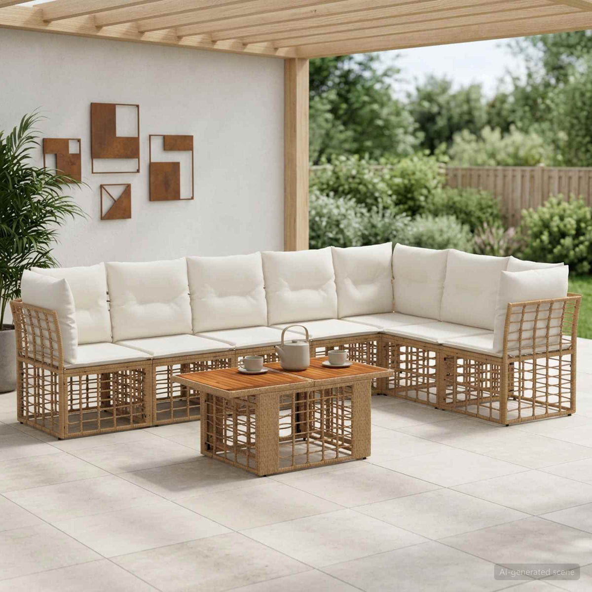 Tuinbankenset 8 st Natuurlijk en Crème Wit poly rattan is nu te koop bij PeponiXL, paradijselijk wonen!