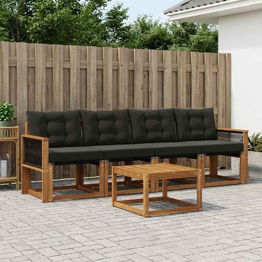 Buiten bankenset met kussen 5 pcs Naturel en Zwart is nu te koop bij PeponiXL, paradijselijk wonen!