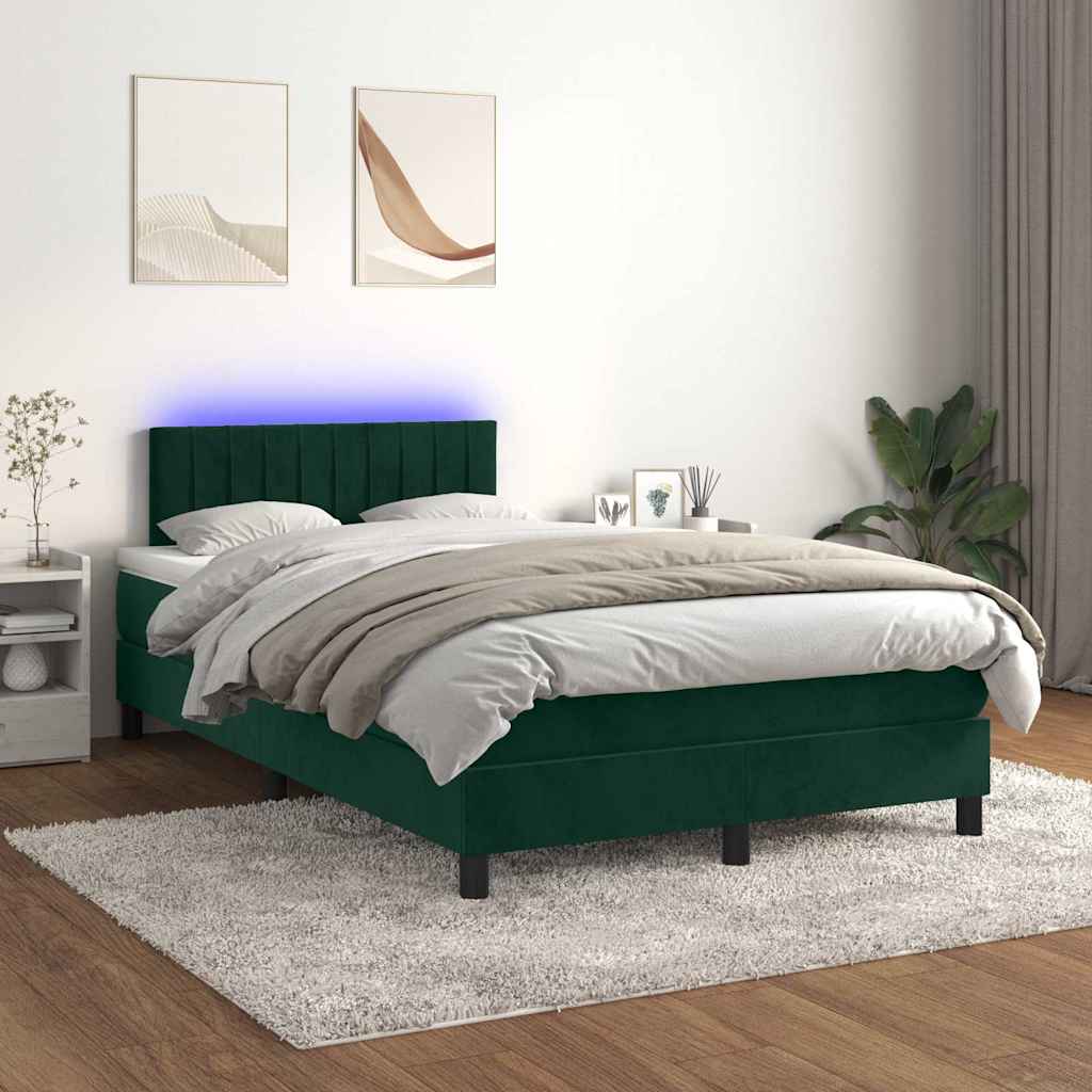 Boxspring met matras en LED fluweel donkergroen 120x200 cm is nu te koop bij PeponiXL, paradijselijk wonen!