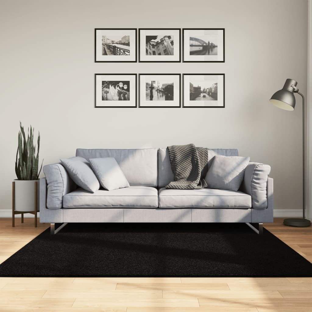 Vloerkleed HUARTE laagpolig zacht wasbaar 160x160 cm zwart is nu te koop bij PeponiXL, paradijselijk wonen!