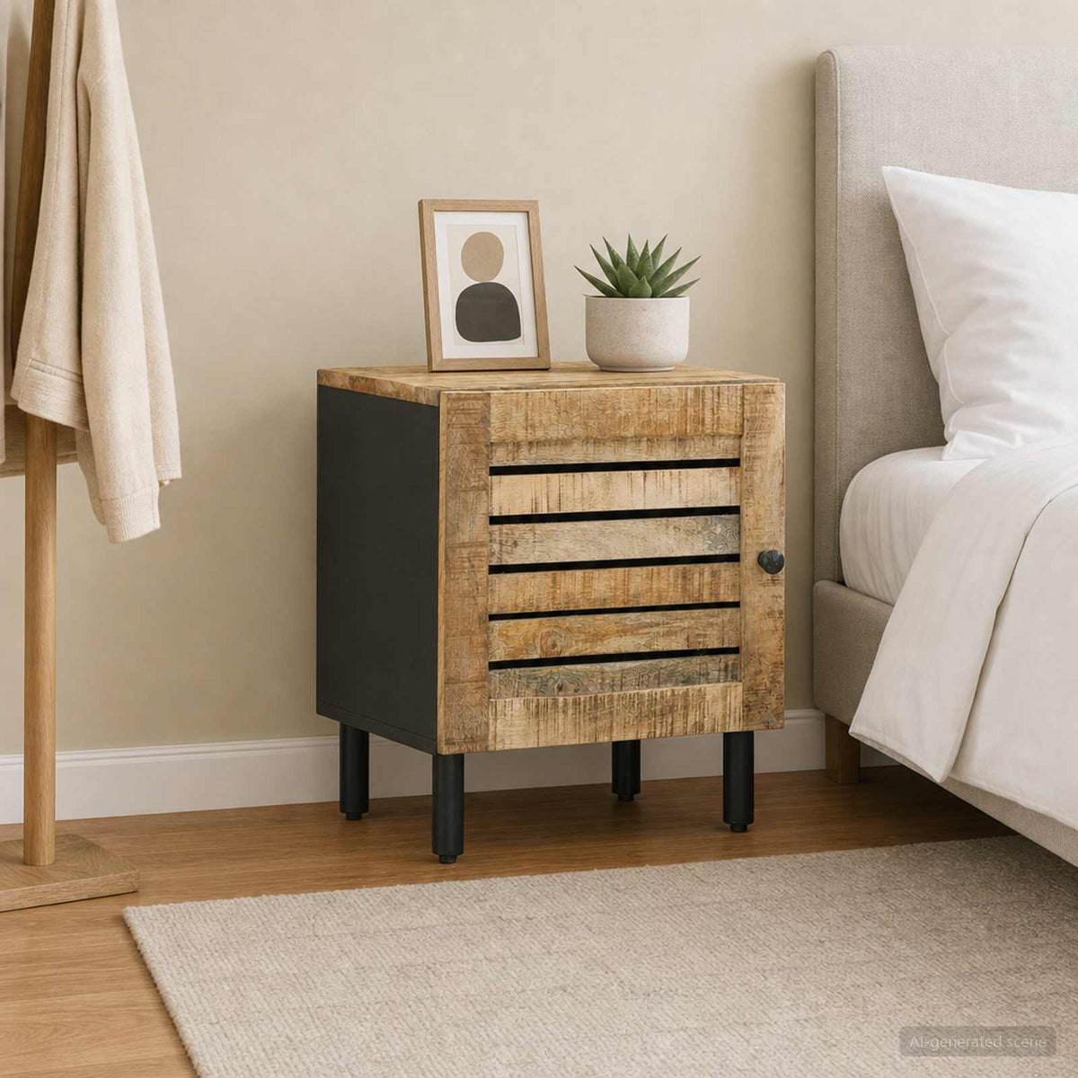 Nachtkastje Naturel 40 x 33 x 46 cm Massief Mango Hout is nu te koop bij PeponiXL, paradijselijk wonen!