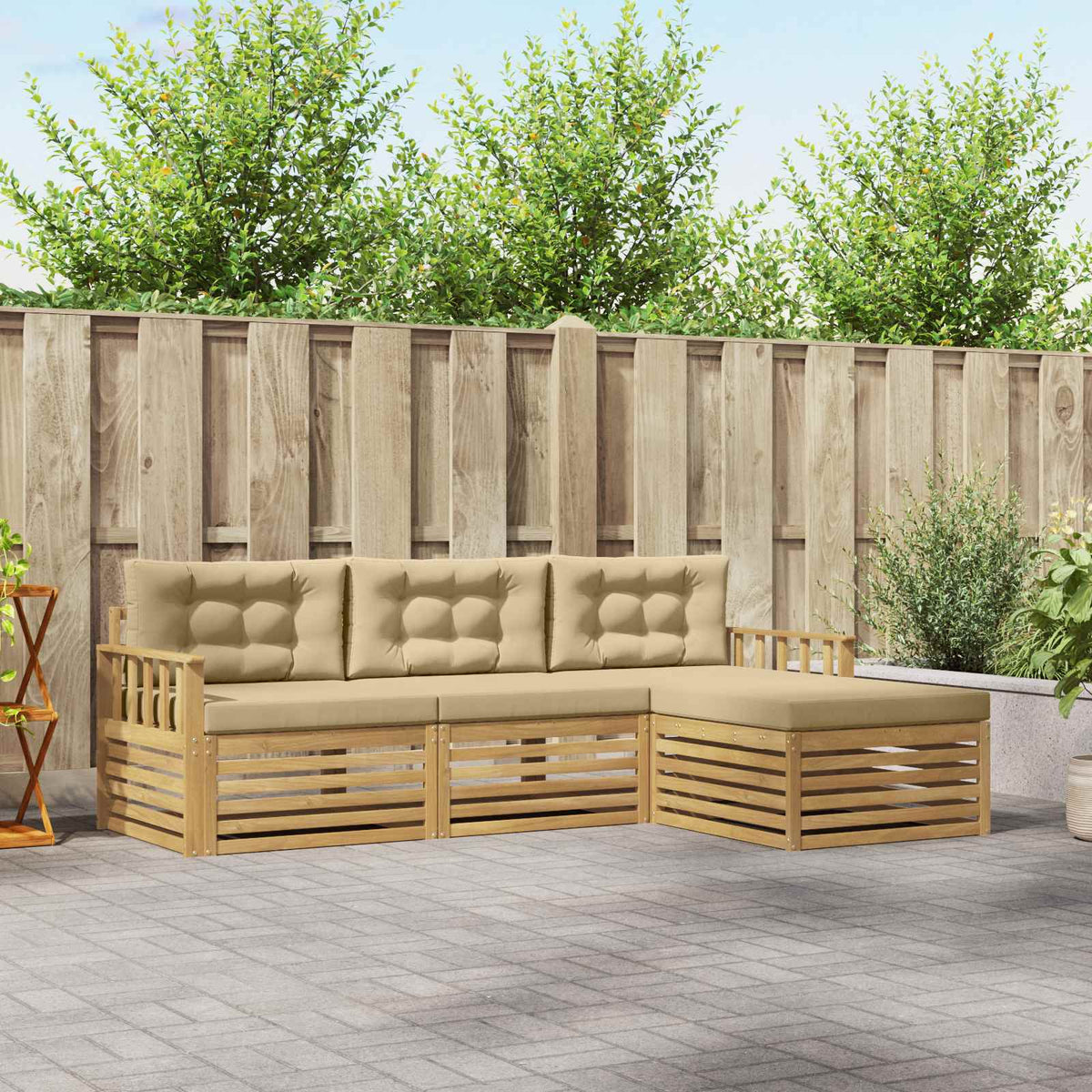 Buiten bankenset met kussen 4 pcs Wit en Beige Polyester is nu te koop bij PeponiXL, paradijselijk wonen!