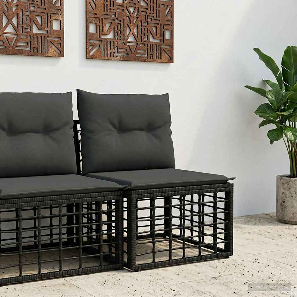 Modulaire Outdoor Armloze Sofa Eenheid Zwart poly rattan is nu te koop bij PeponiXL, paradijselijk wonen!