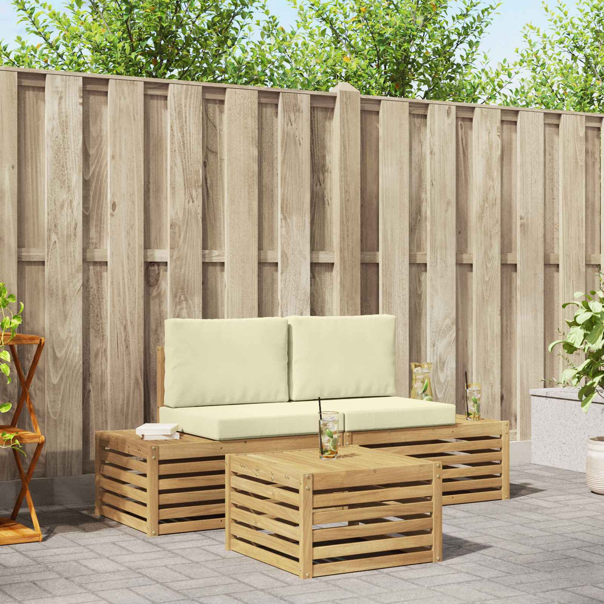 Buiten bankenset met kussen Wit 59 x 59 x 37 cm Polyester is nu te koop bij PeponiXL, paradijselijk wonen!