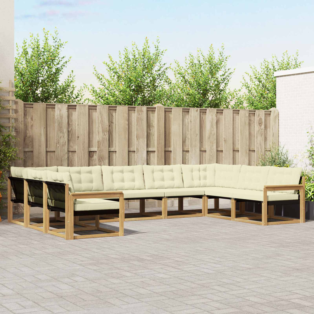 Buiten bankenset met kussen 9 pcs Wit en crèmekleurig is nu te koop bij PeponiXL, paradijselijk wonen!