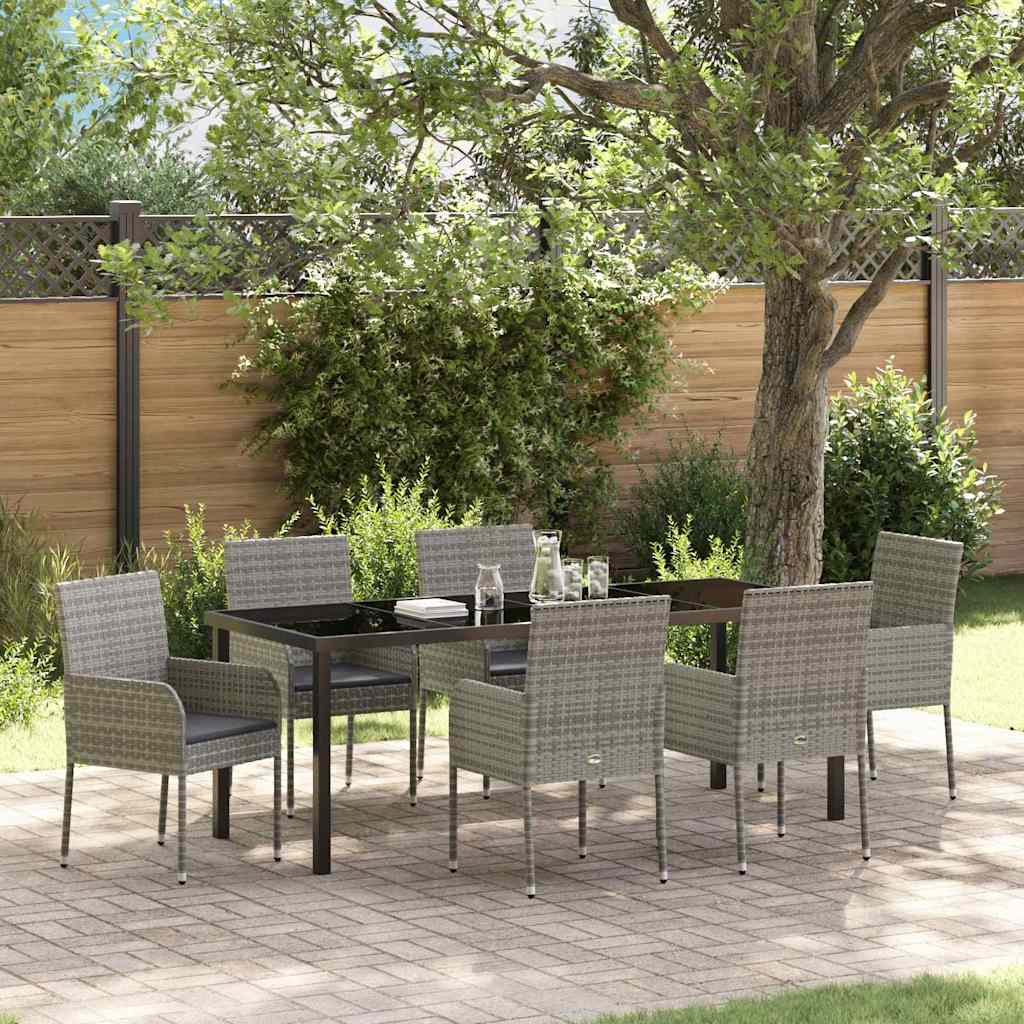 Tuin eettafelset met kussen 7 pcs Grijs poly rattan is nu te koop bij PeponiXL, paradijselijk wonen!
