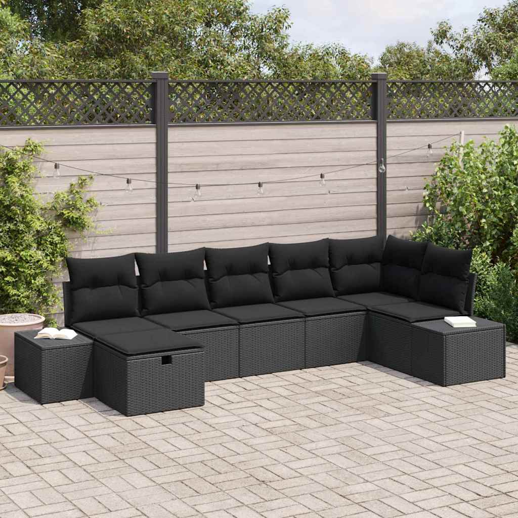Tuin Sofa Set met kussen 7 pcs Zwart poly rattan is nu te koop bij PeponiXL, paradijselijk wonen!