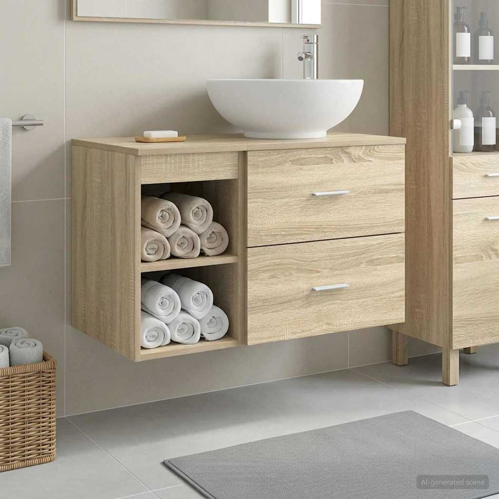 Badkamermeubelset 2 pcs Sonoma Eiken Bewerkt hout is nu te koop bij PeponiXL, paradijselijk wonen!