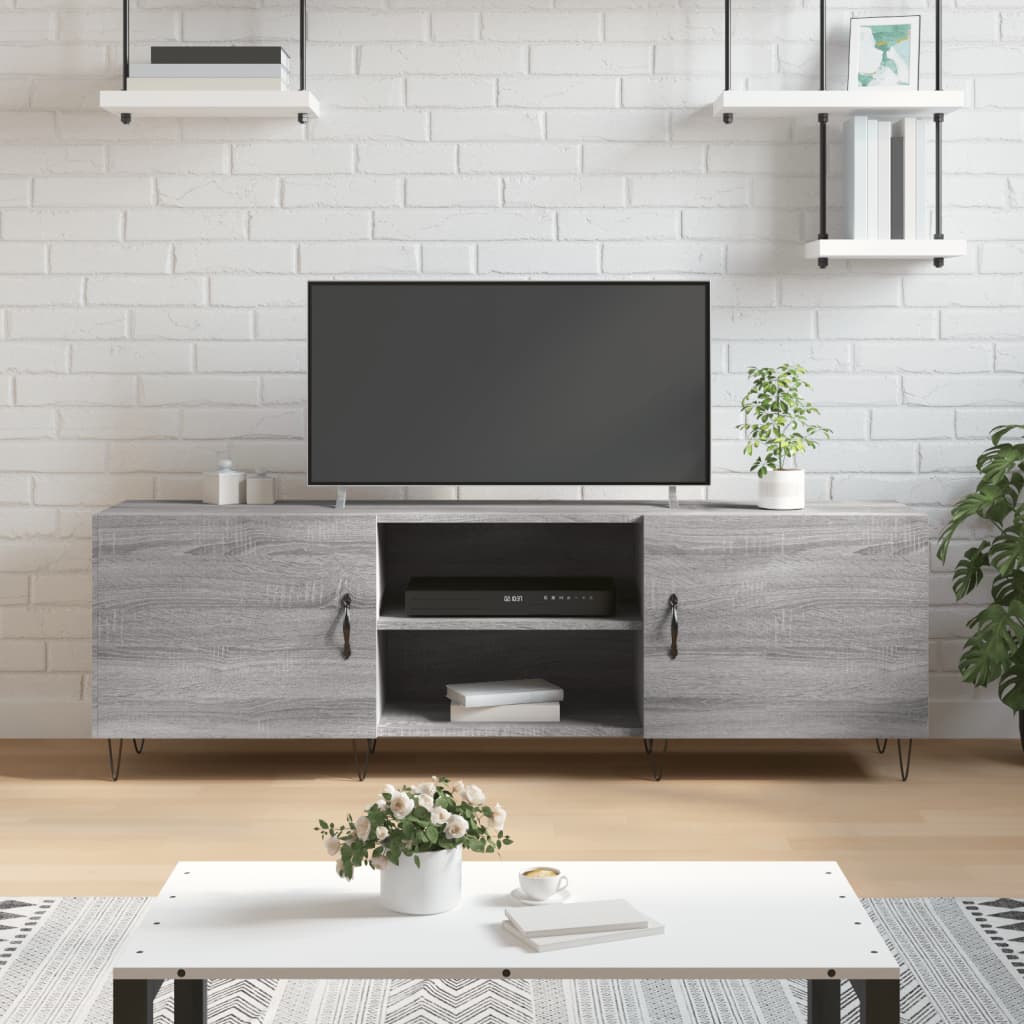 Tv-meubel 150x30x50 cm bewerkt hout grijs sonoma eikenkleurig is nu te koop bij PeponiXL, paradijselijk wonen!